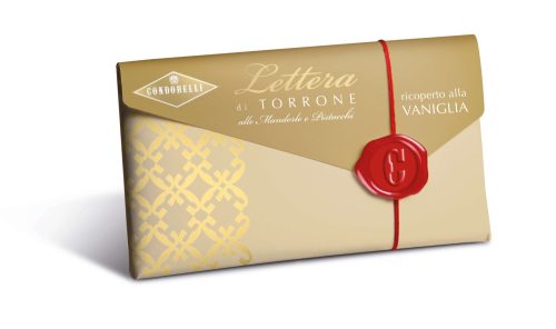 Condorelli Torrone levél - Puha mandulás és pisztáciás nugát vaníliás bevonatban100 g